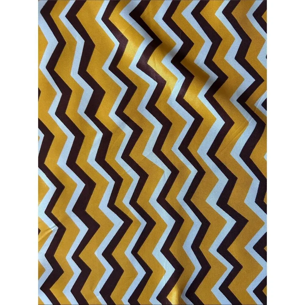 Vintage Jacques Piaget Zigzag Silky Scarf in Yellow, Brown & White